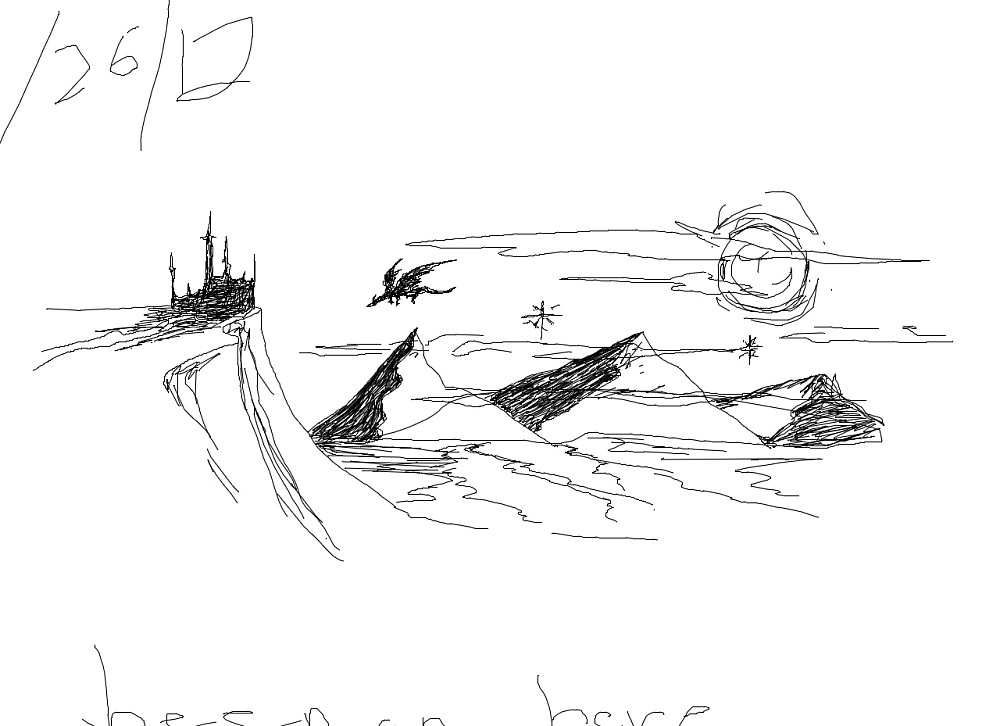 Scene with dragon in sky